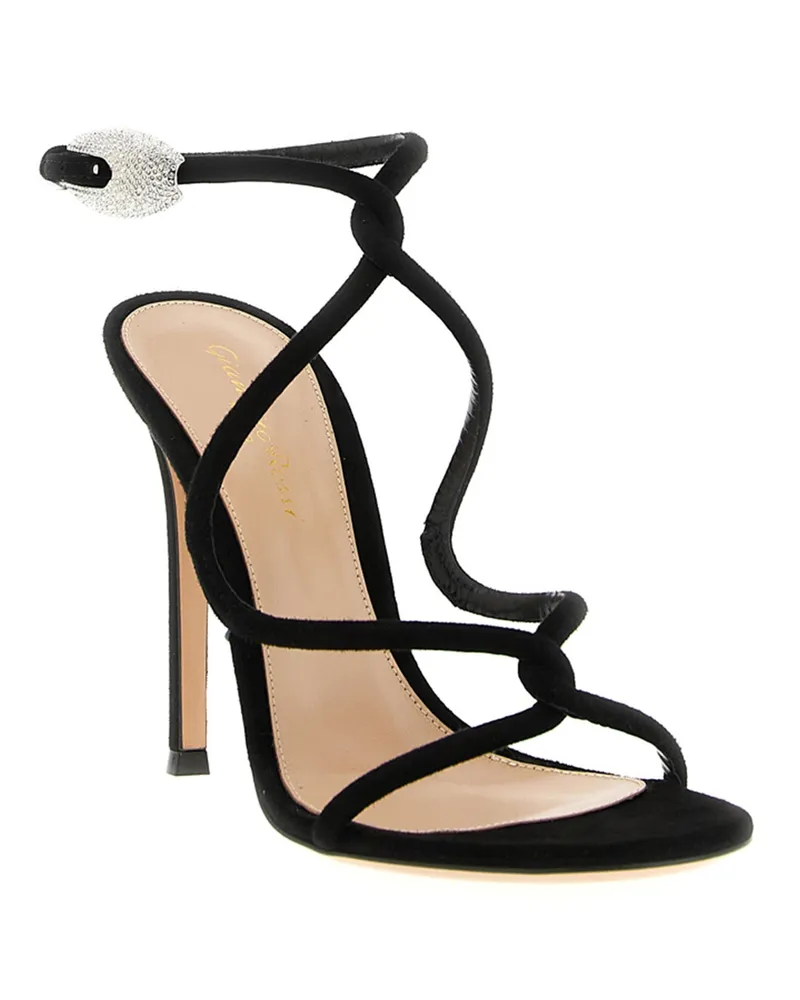 Gianvito Rossi Women's Mamba Crystal Sandal Black Suede Tpu Heels Black