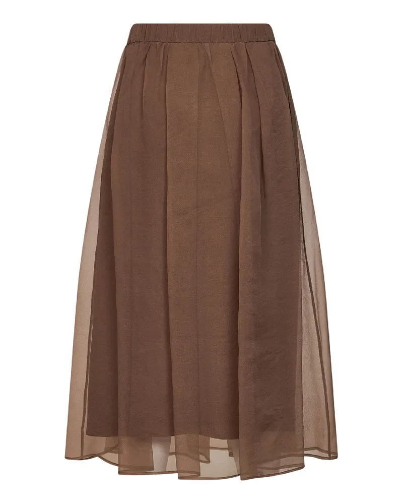 Brunello Cucinelli Pleated Silk Skirt — Brown Brown