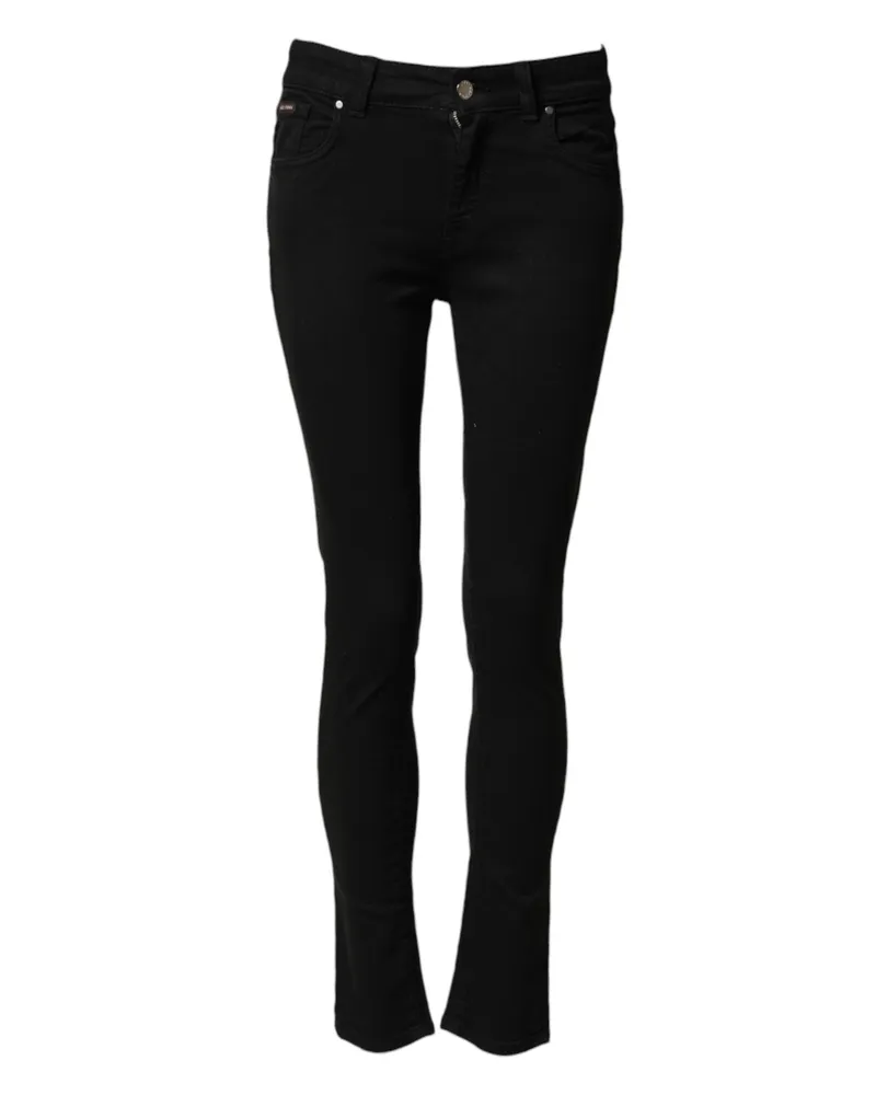 Dolce & Gabbana Women's Black Cotton Skinny Mid Waist Denim Jeans Co+02 Clothing Black