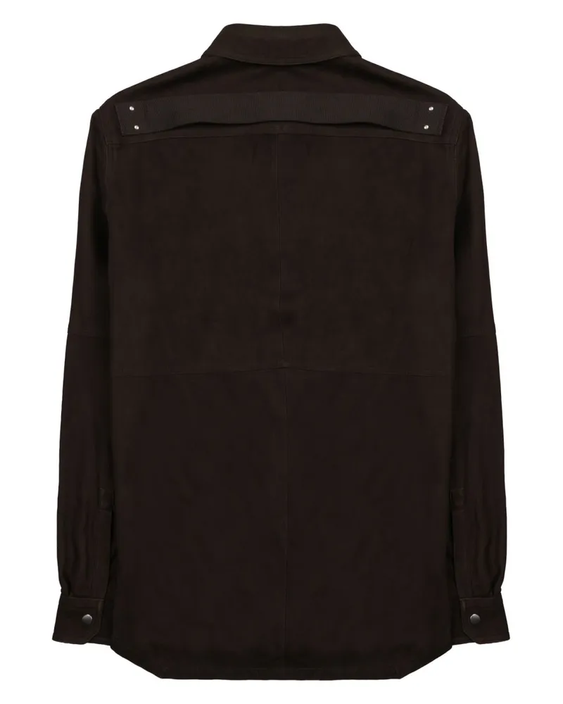 Rick Owens Men's Leather Jacket Outershirt Brown Lamb Brown