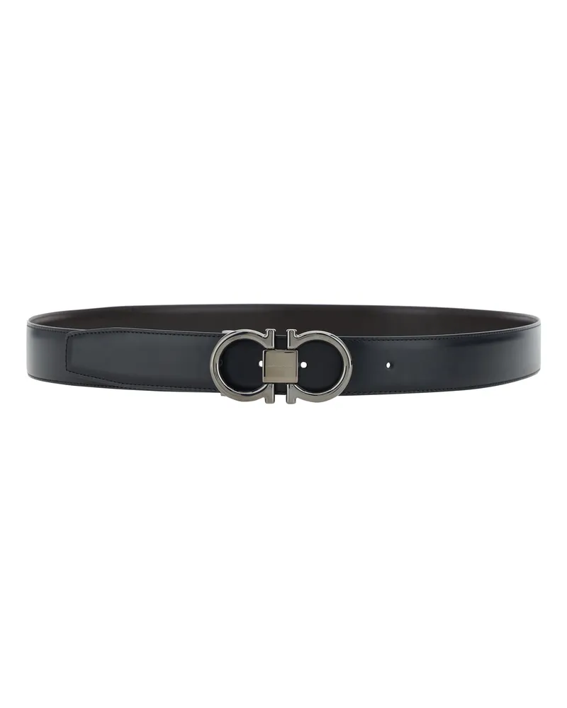 Ferragamo Men's Gancini Belt Black Calf Leather Bos Taurus E Braces Black