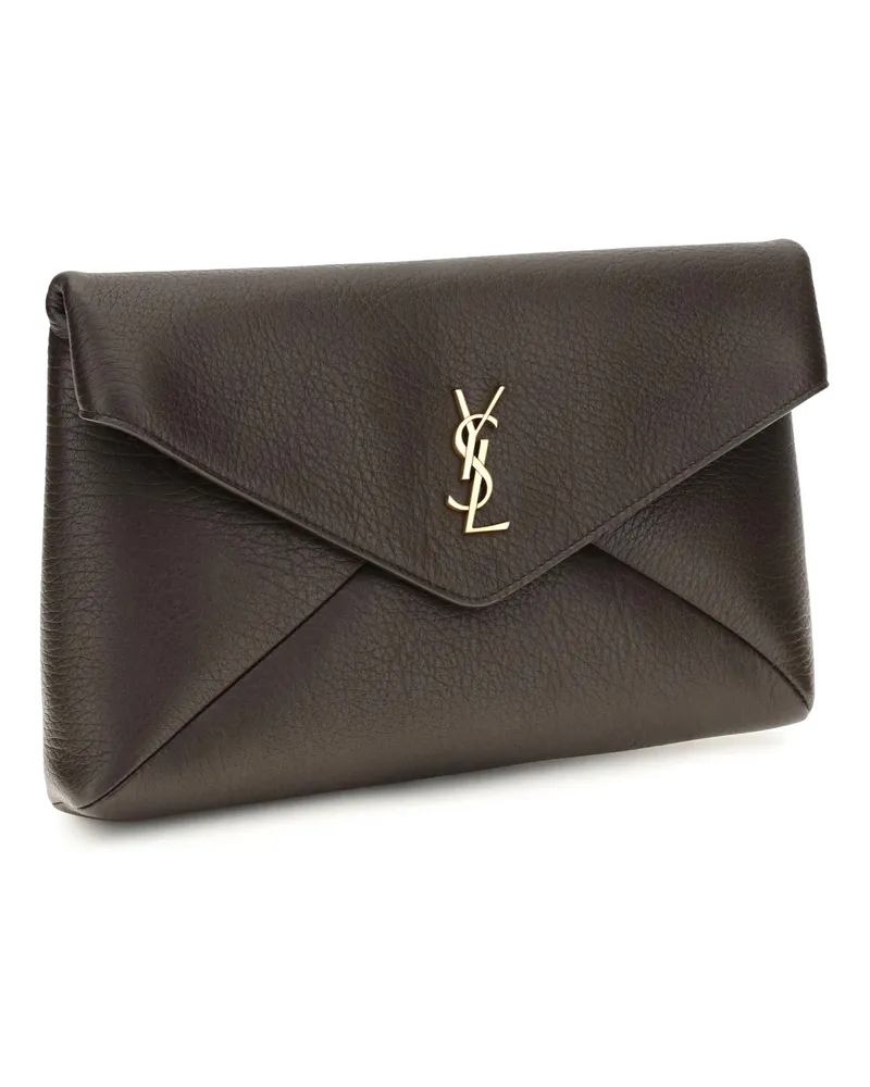 Saint Laurent Women's Ysl Busta Pouch W_haka Moira L Chocolat Noir Lamb Ovis Aries Wallet Brown