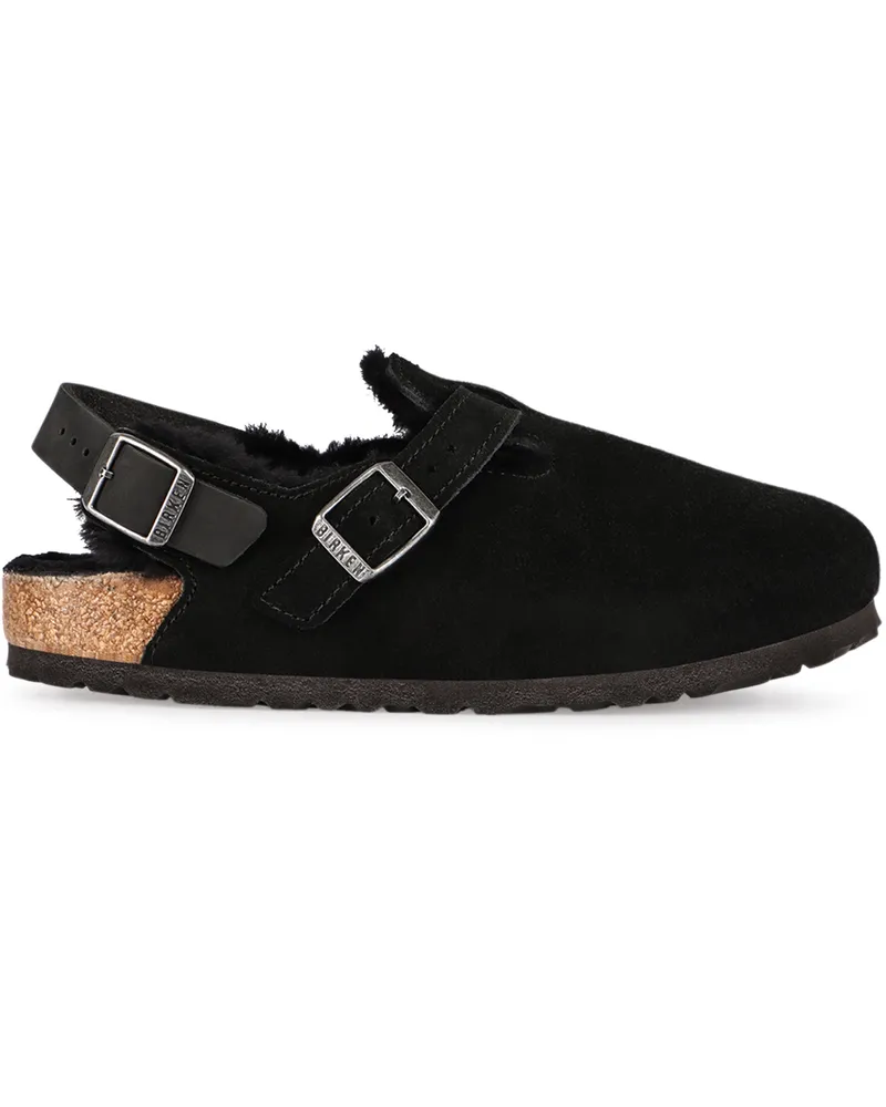 Birkenstock Women's Tokio Leather & Fur Slippers Black Flat Shoes Black