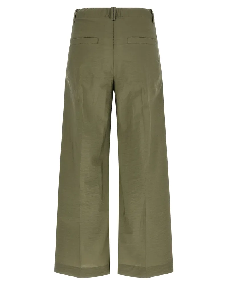 Brunello Cucinelli Women's Bicolor Cotton Casual Pants Green