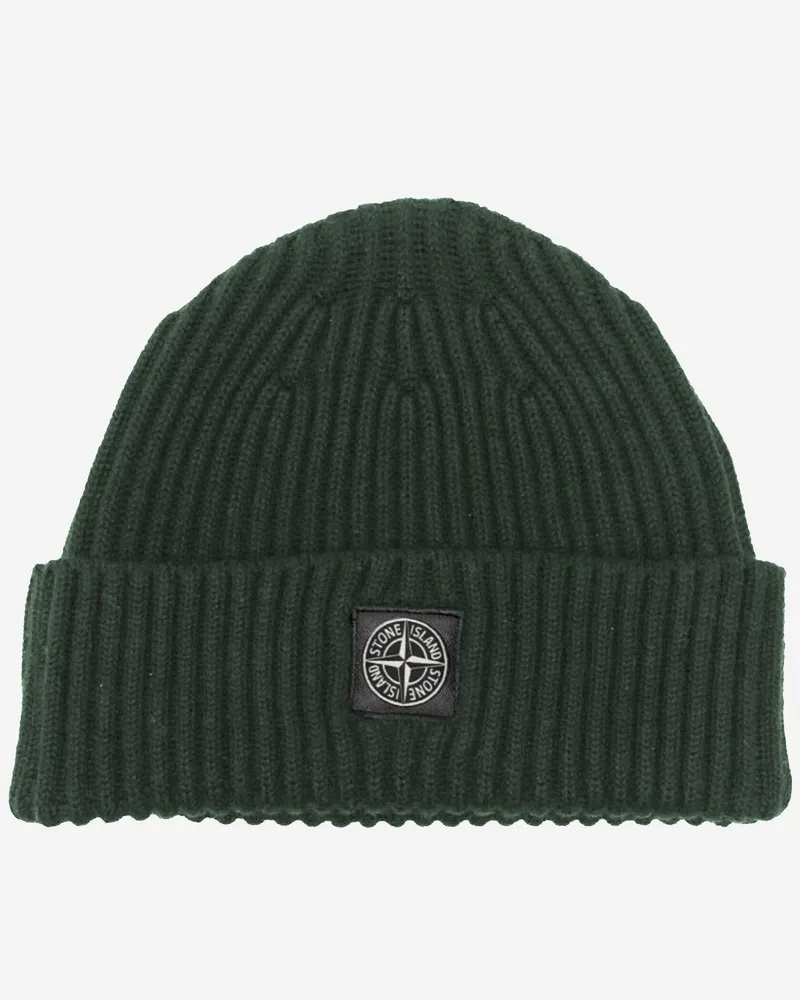 Stone Island Boys' Kids Logo Wool Beanie Green Virgin Hat Green