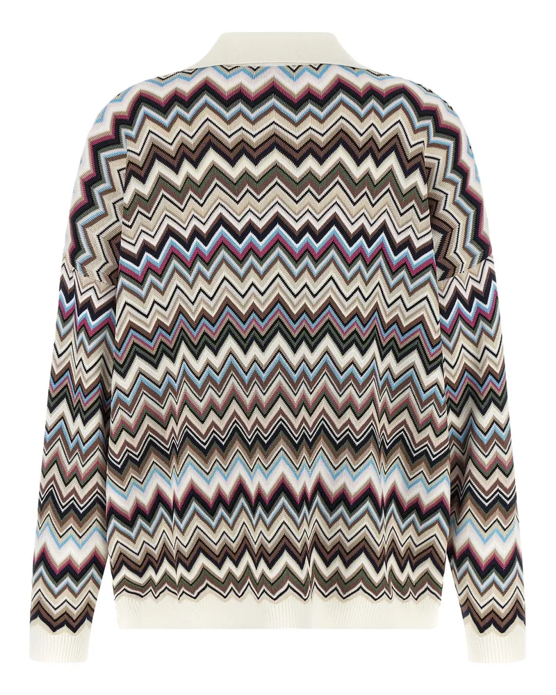 Missoni Zigzag Intarsia Wool-Viscose Polo Shirt — Multicolor Multicolor