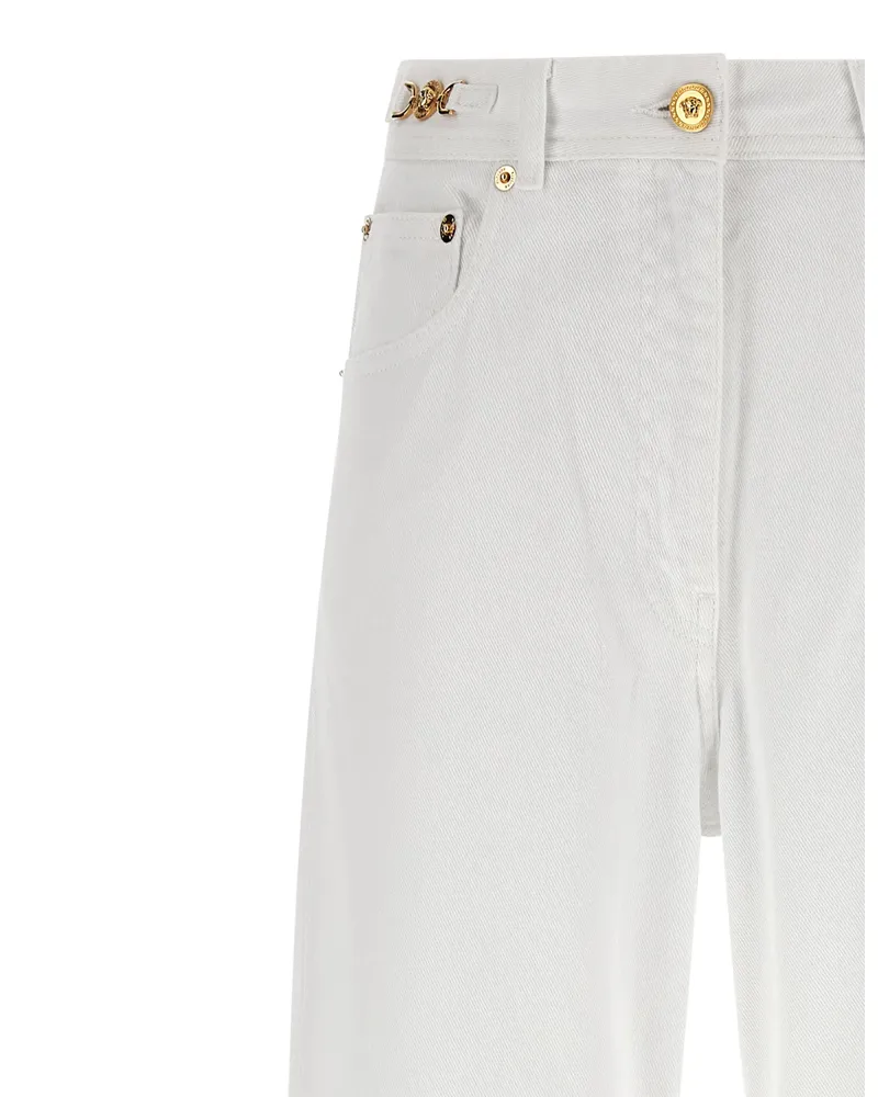 Versace Women's White Cotton Straight-Leg Jeans Clothing White