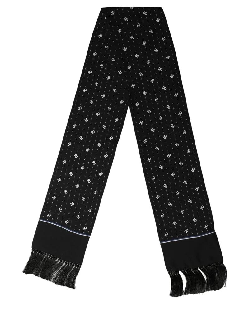 Dolce & Gabbana Silk Logo-Printed Scarf — Black Black