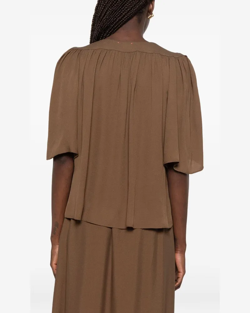 forte_forte Cape-Sleeve V-Neck Blouse — Brown Brown