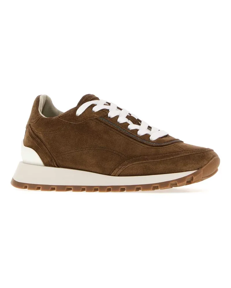 Brunello Cucinelli Women's Brown Suede Sneakers Caramello Brown
