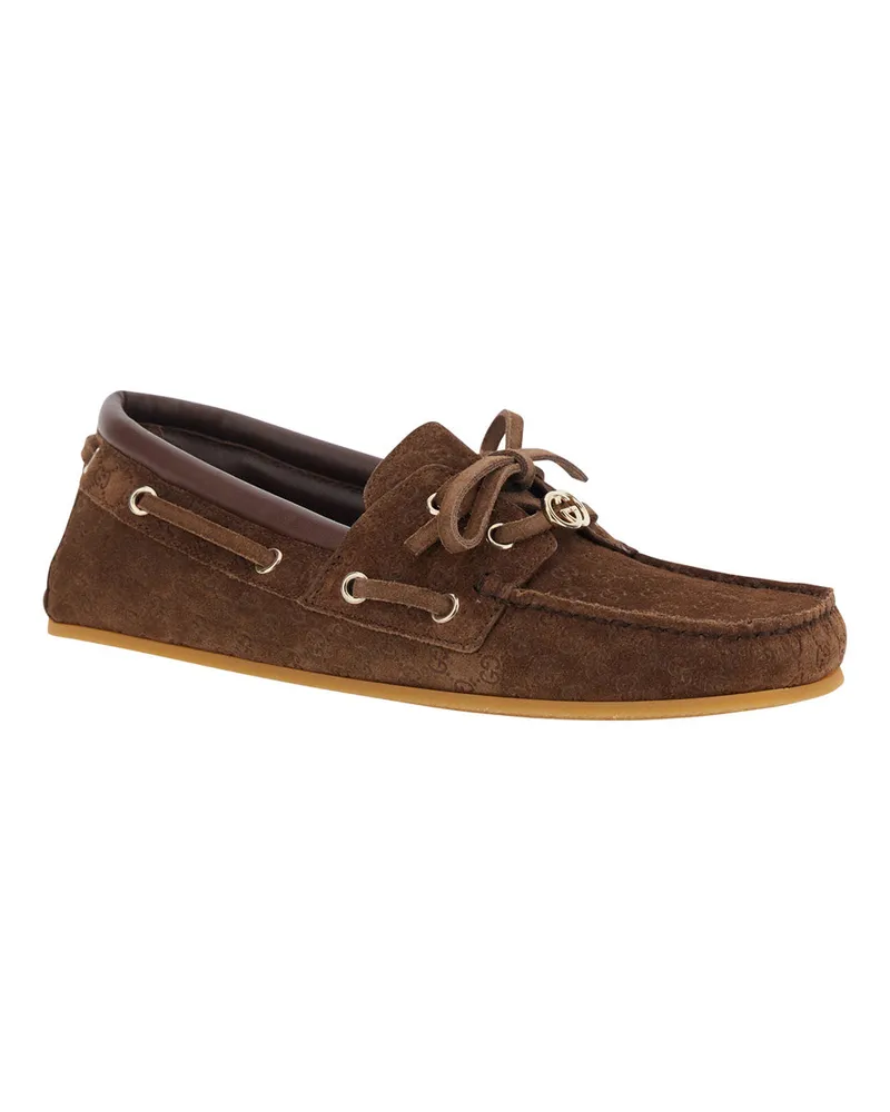 Gucci Women's Loafers Gg Suede Brown Calf Leather Brown