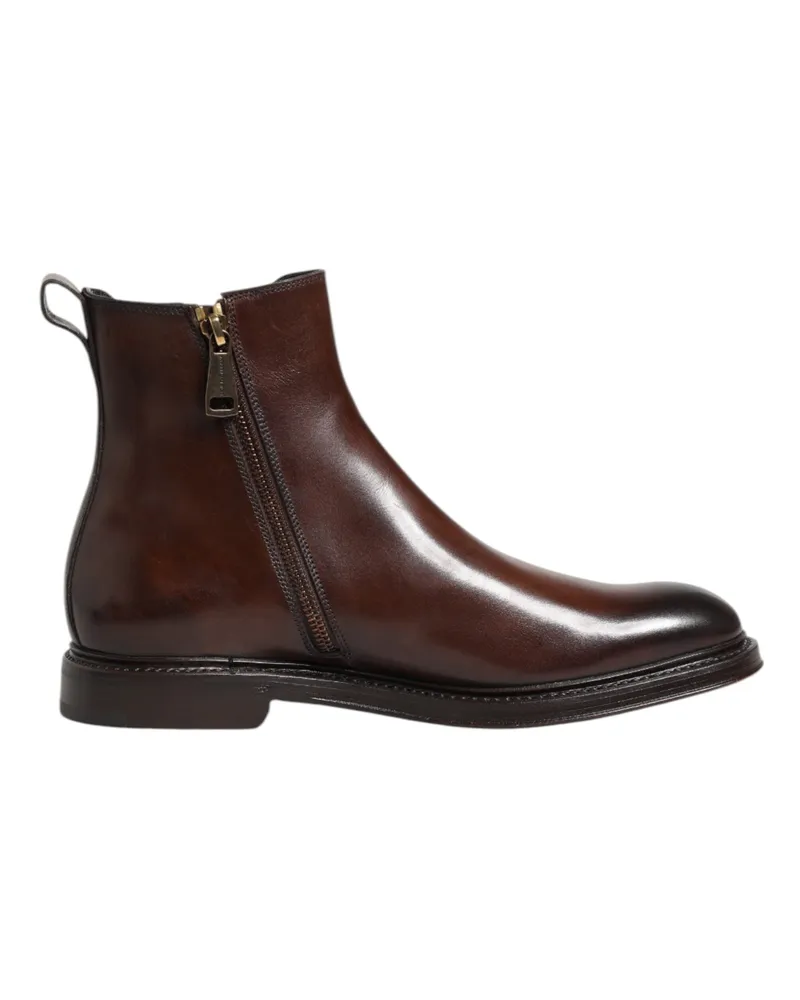 Dolce & Gabbana Men's Brown Chelsea Leather Mid Calf Boots Shoes Polyester Elastane Brown