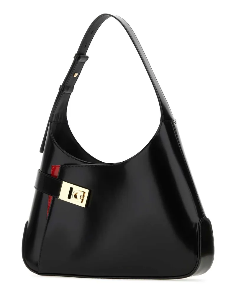 Ferragamo Women's Black Leather Large Arch Shoulder Bag Neroflamered Borse A Mano Black