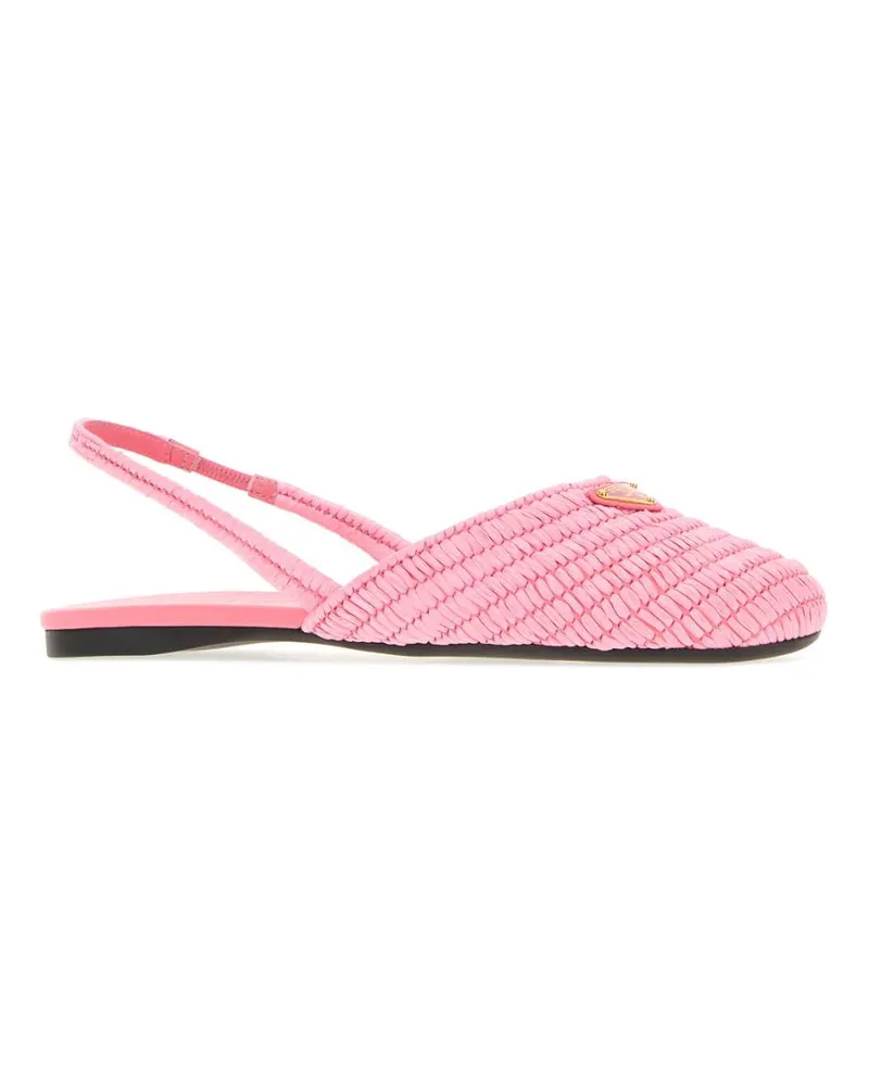 Prada Women's Pink Raffia Ballerinas Petalo Ballerine Flat Shoes Pink