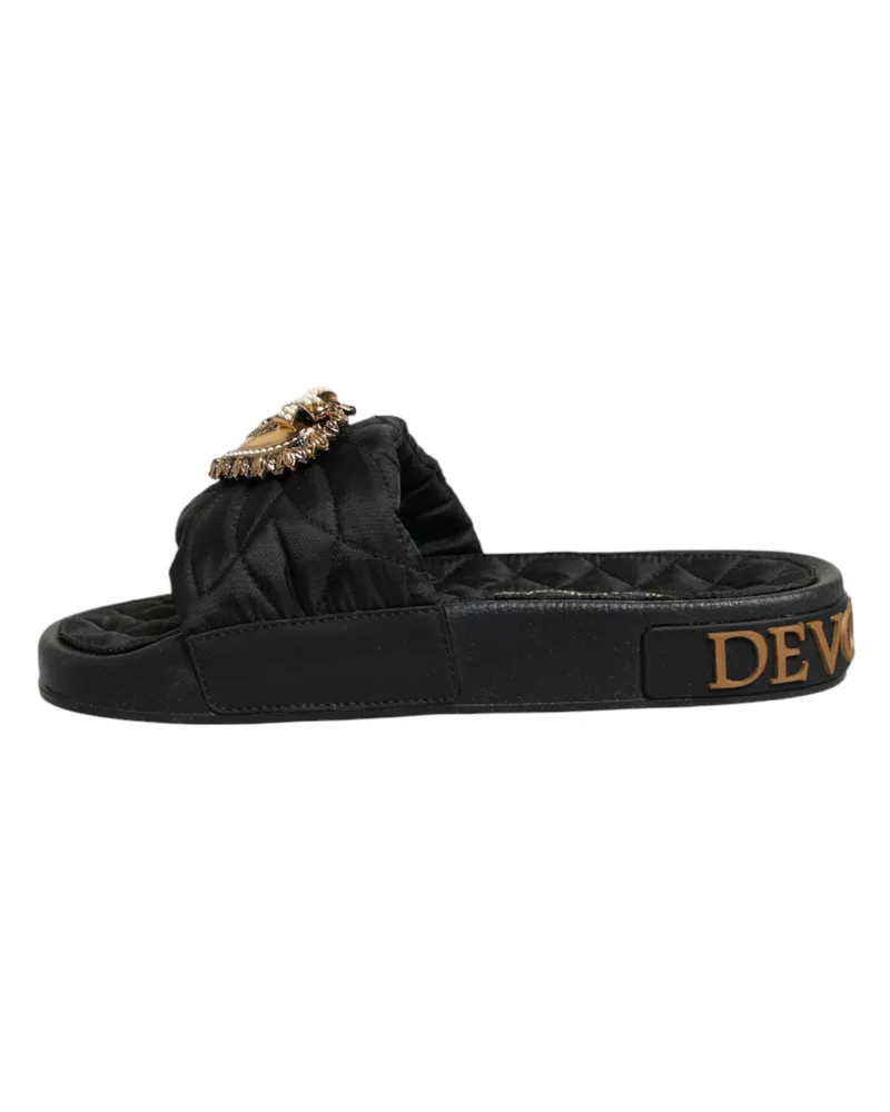 Dolce & Gabbana Women's Black Devotion Matelassé Leather Slides Shoes Pa+pu Black