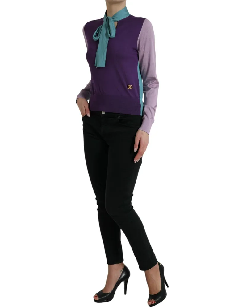 Dolce & Gabbana Women's Multicolor Bow Fastening Pullover Sweater Silk Clothing Purple