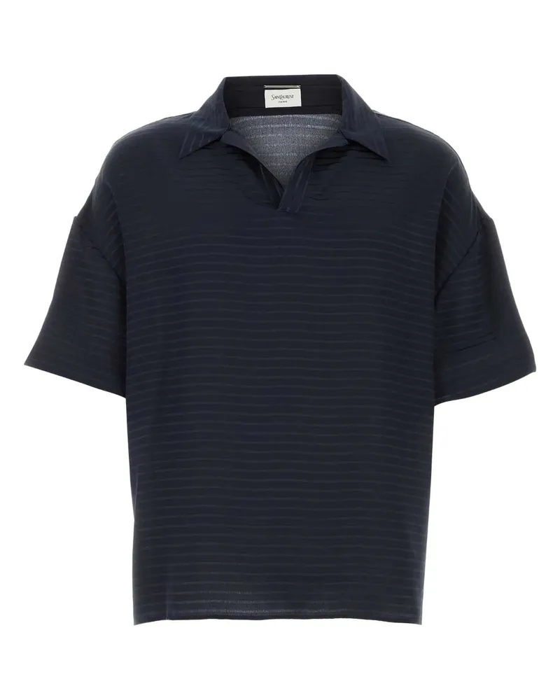 Saint Laurent Men's Navy Blue Silk Oversize Polo Shirt Bleunuit Exterior Navy