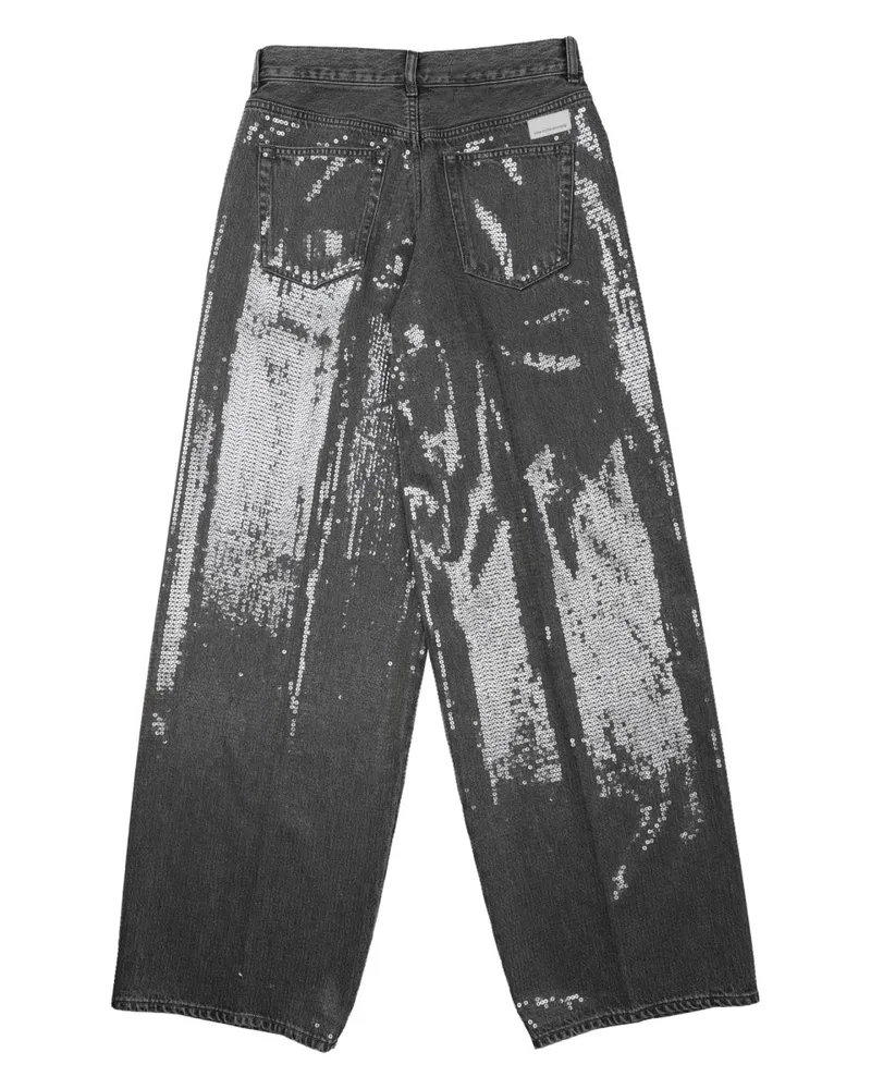 nine:inthe:morning Sequin-Embellished Cotton Jeans — Gray 