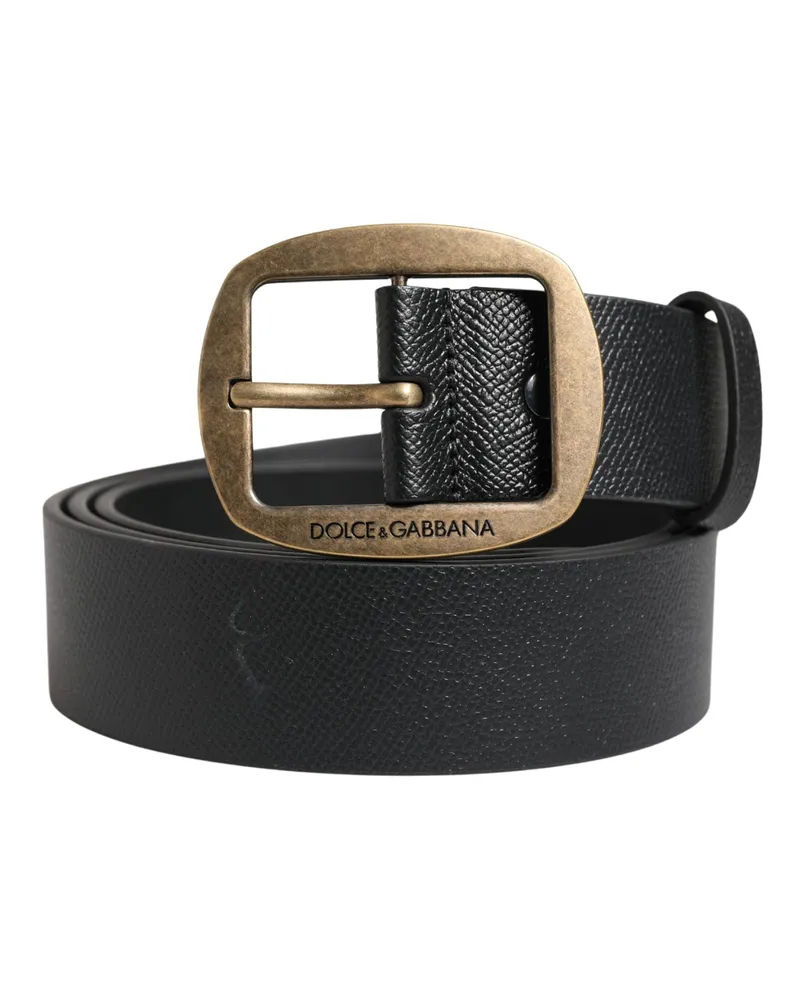 Dolce & Gabbana Men Black Classic Leather Metal Buckle Belt Calf Black