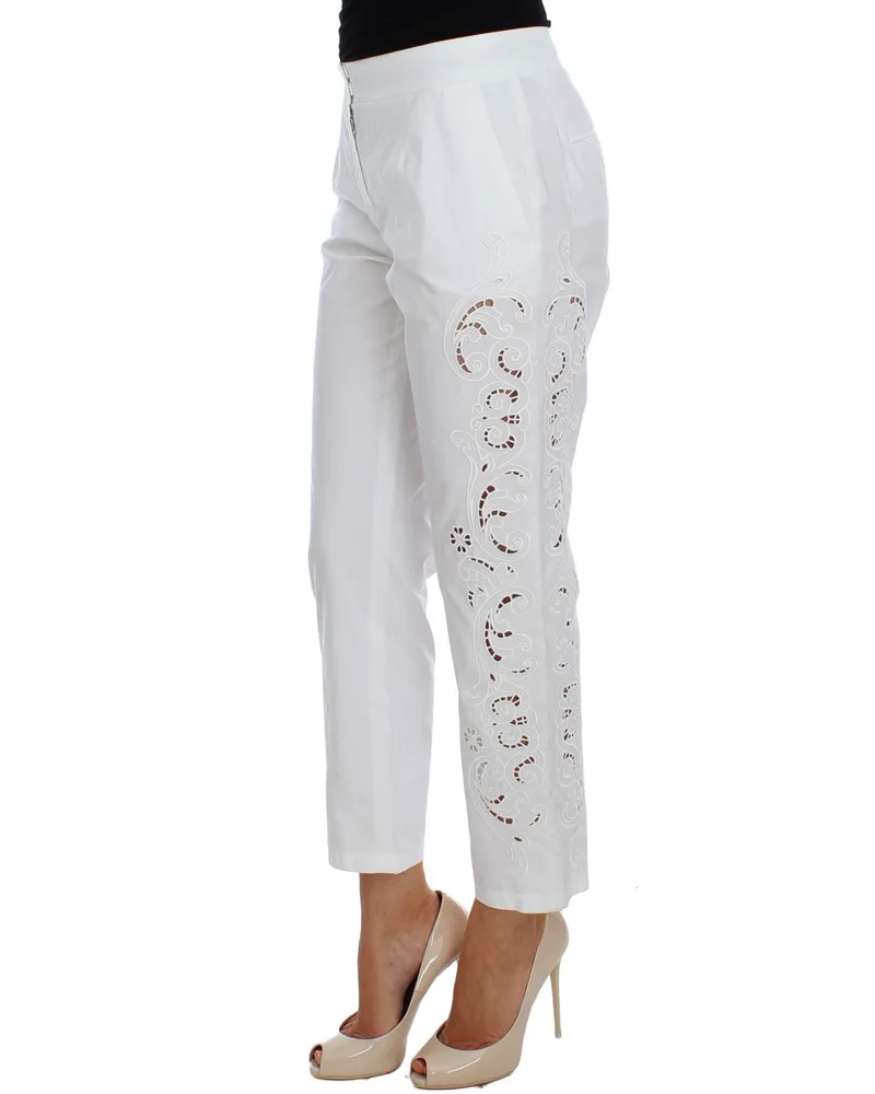 Dolce & Gabbana Women's White Floral Cutout Dress Sicily Pants Cotton White