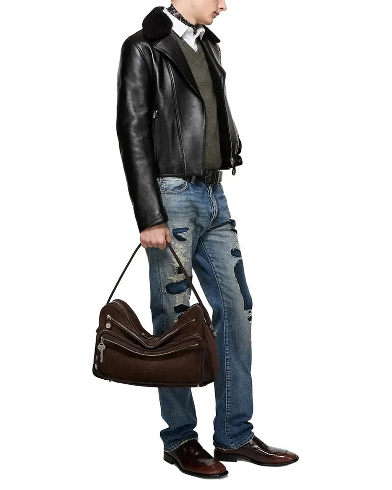 Acne Studios Camero Calfskin Leather Shoulder Bag — Brown Brown