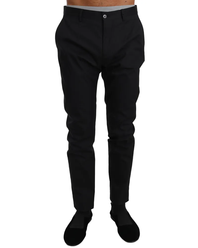 Dolce & Gabbana Men's Black Cotton Stretch Formal Trousers Pants Wool Black