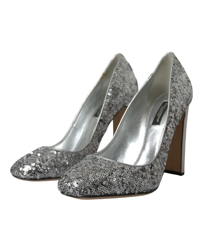 Dolce & Gabbana Women's Silver Sequin Embellished Heels Pumps Shoes Polyester Leather Silver
