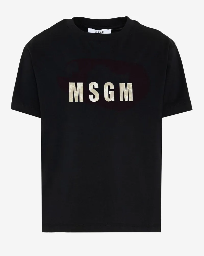 MSGM Logo-Embroidered Cotton T-Shirt — Black Black