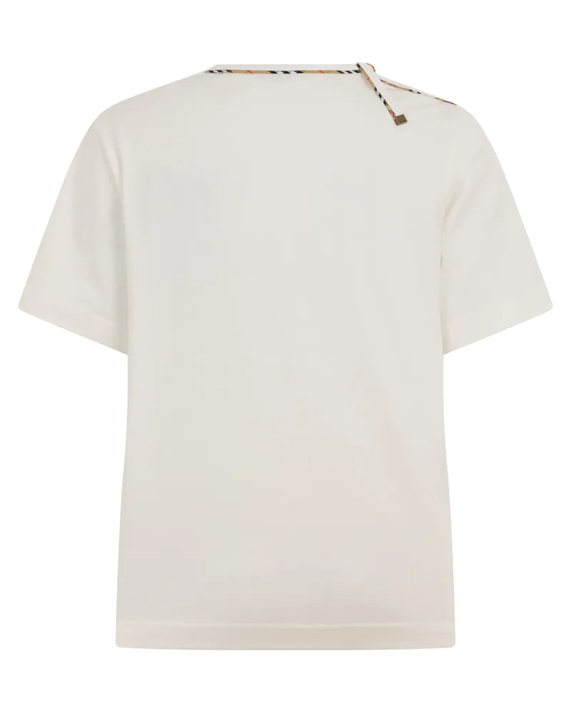 Burberry Women Short-Sleeve T-Shirt With Tartan Trim White Cotton T-Shirts & Jerseys White