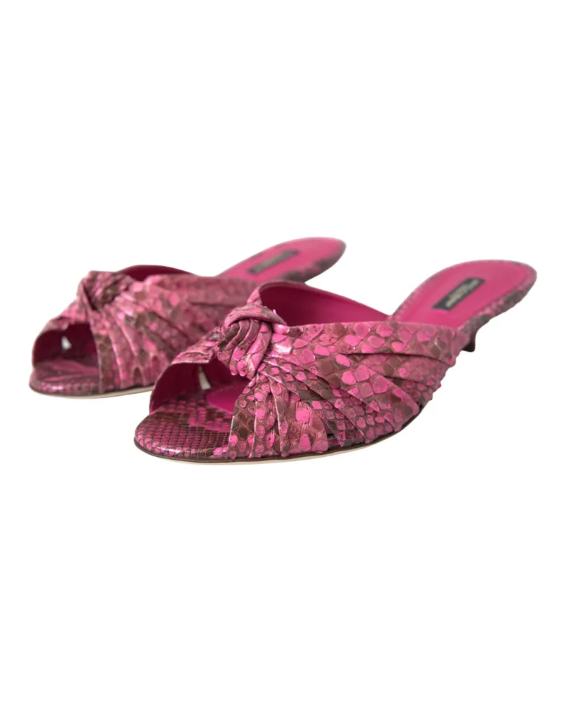 Dolce & Gabbana Women's Pink Exotic Leather Kitten Heels Slides Shoes Python Pink