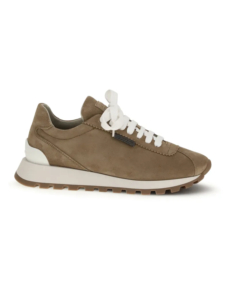 Brunello Cucinelli Women's Sneakers Antelope Calf Leather Trainers Beige
