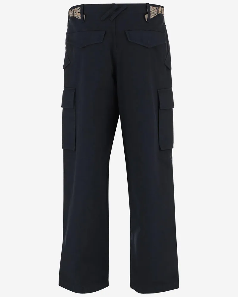 Burberry Men's Cotton Cargo Trousers With Check Details Dark Navy Navy