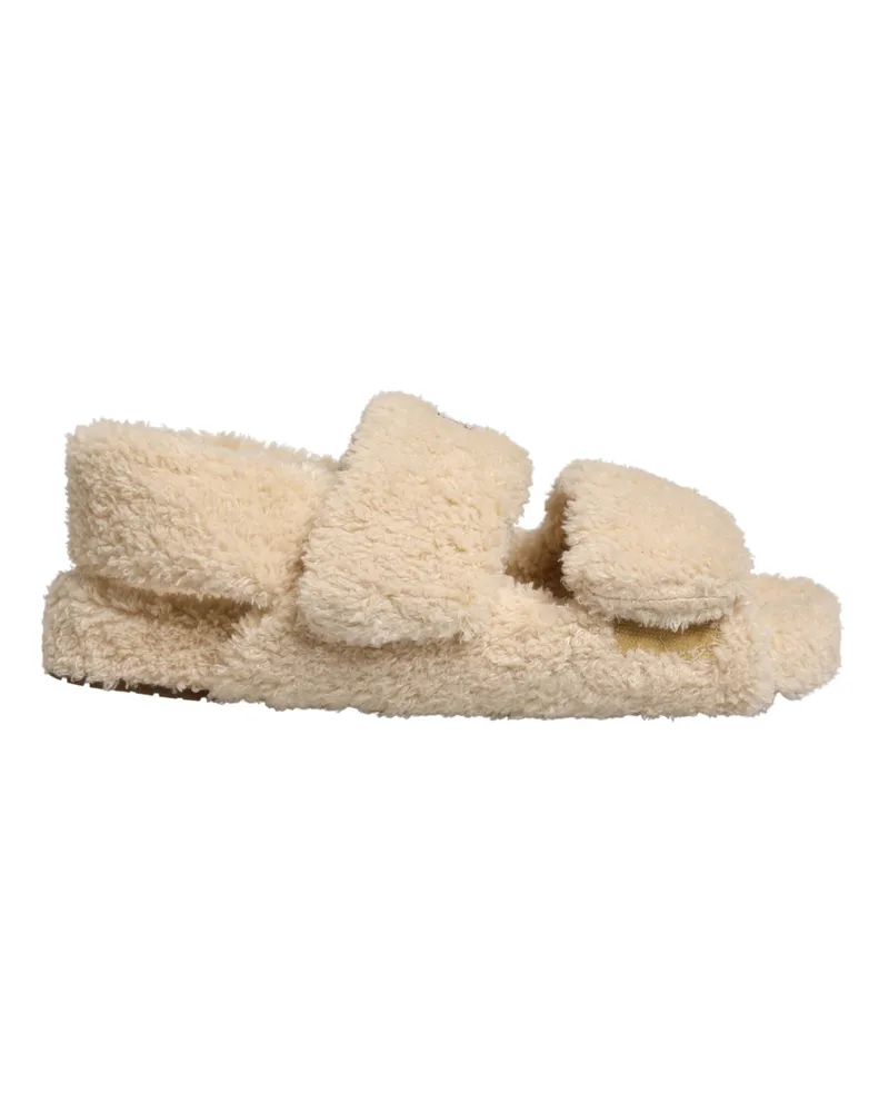 Dolce & Gabbana Beige Faux Fur Slides Men Flats Sandals Shoes Beige