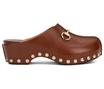 Studded Cognac Leather Clog — Brown