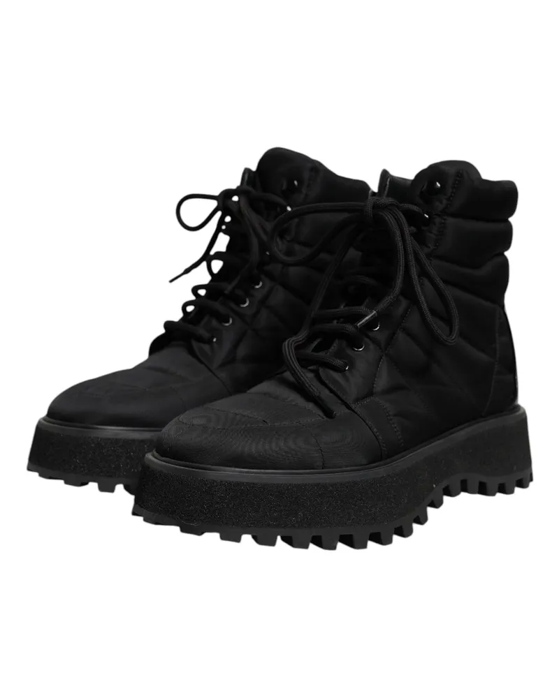 Dolce & Gabbana Men's Black Padded Mid Calf Lace Up Boots Shoes Nylon Leather Pc Black