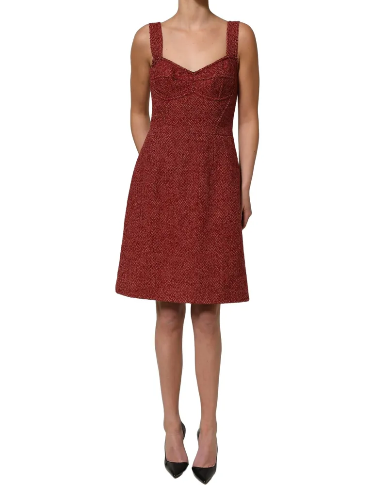 Dolce & Gabbana Women's Multicolor Tweed Belted Babydoll Mini Dress Acrylic Wool Polyester Nylon Red