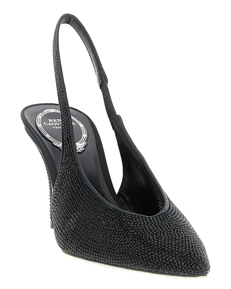 René Caovilla Women's Jinny Heel Black Glass Stone Black