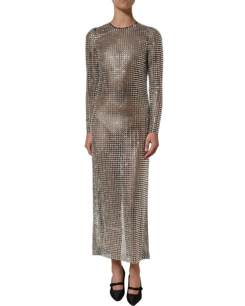 Dolce & Gabbana Women's Beige Crystal Embellished Long Gown Dress Nylon Beige