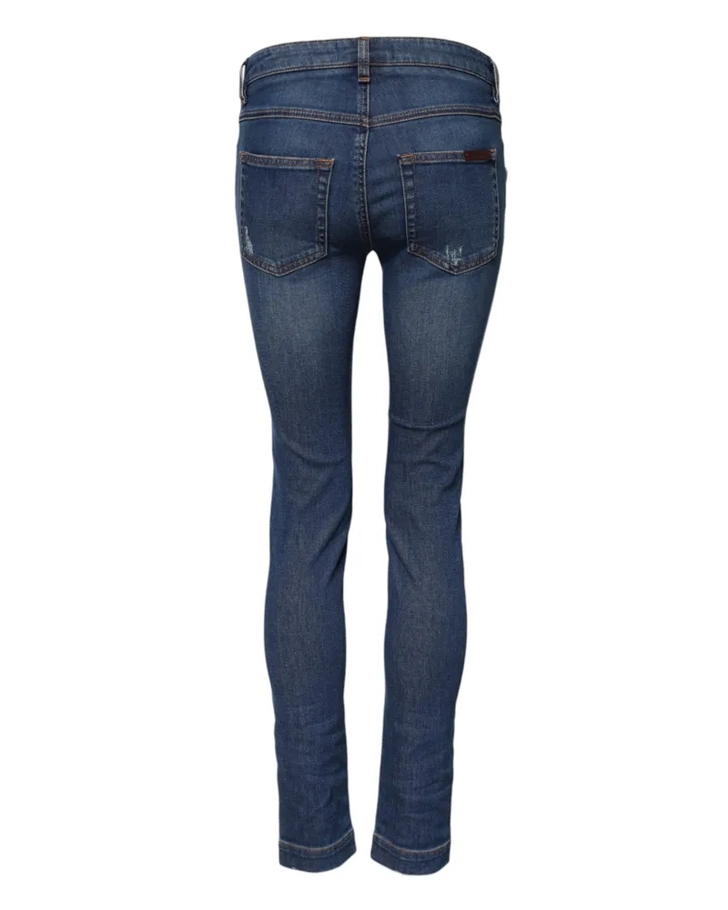 Dolce & Gabbana Women Blue Cotton Mid Waist Skinny Denim Jeans Elastane Clothing Blue