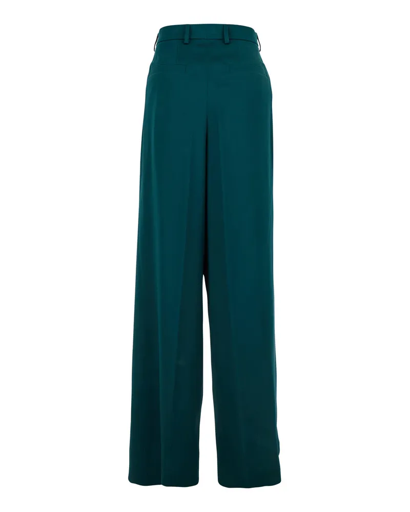 Dries van Noten Women's Blue Fabric Trousers With Belt Loops Acetate Teal