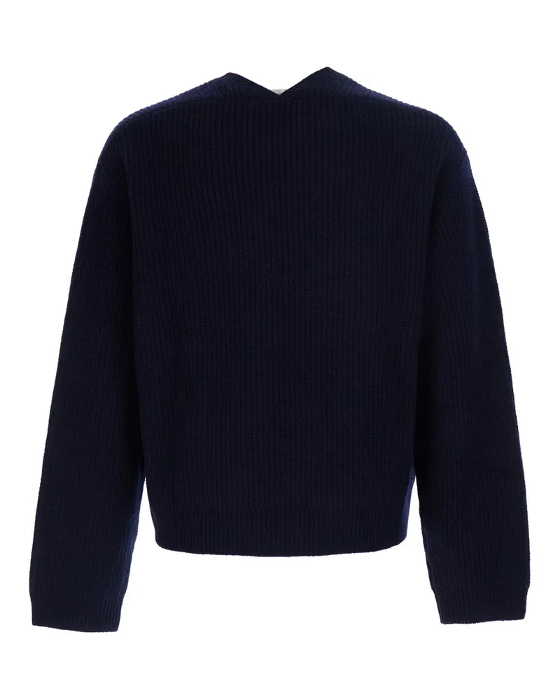 Saint Laurent Mens Ribbed Wool Sweater, Blue Tops Top Navy