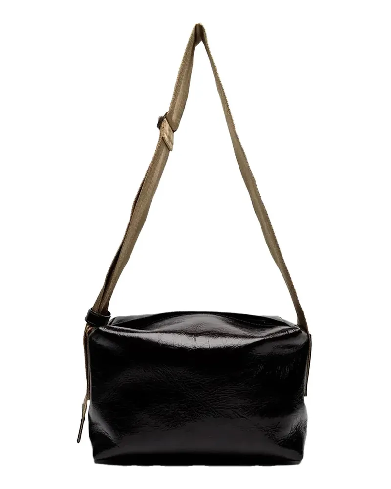 Uma Wang Leather with Woven Strap Shoulder Bag — Black Black