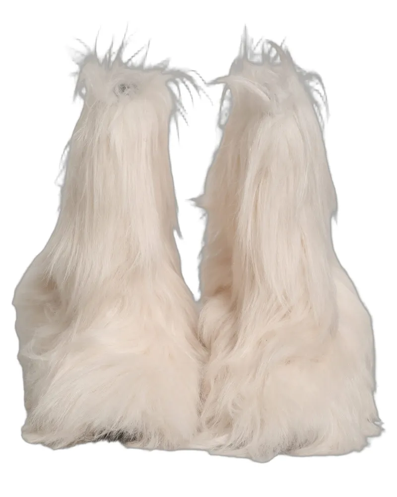 Dolce & Gabbana White Faux Fur Mid Calf Men Boots Shoes White