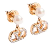 Pearl and Crystal Drop Earrings — Gold