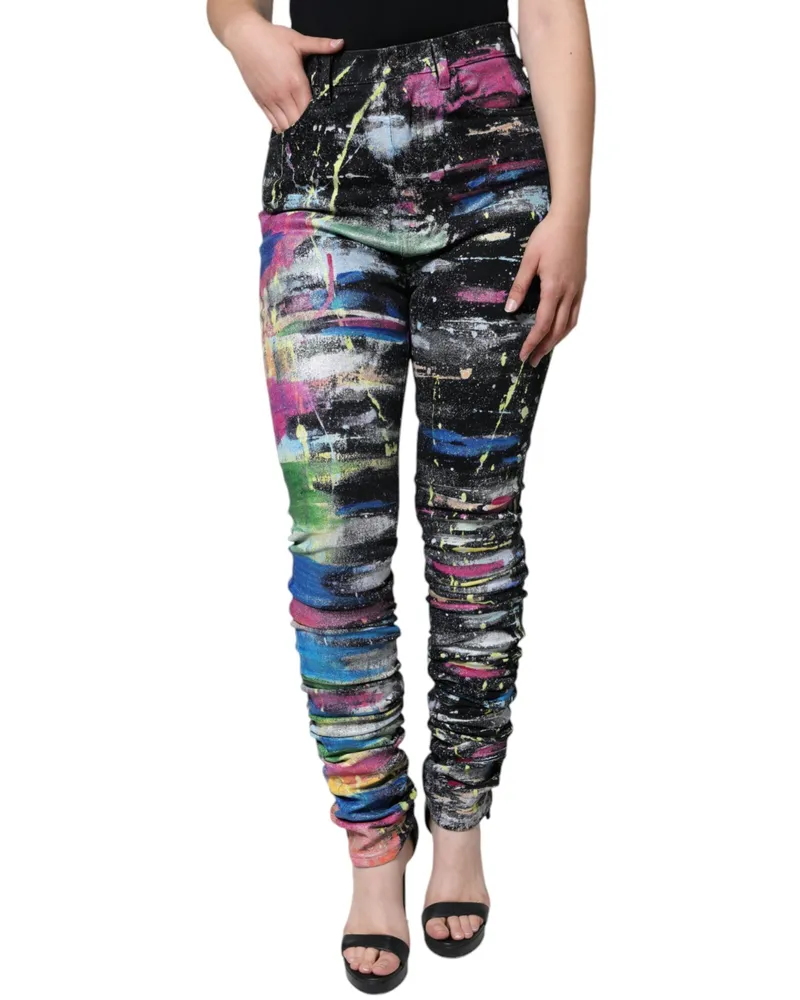 Dolce & Gabbana Women's Multicolor Splatter Paint Cotton Skinny Denim Jeans Elastane Clothing Multicolor