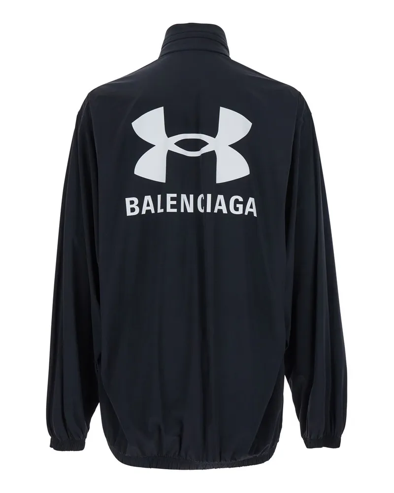 Balenciaga Men's Black Jacket With Maxi Logo Polyamide Elastane Coat Black