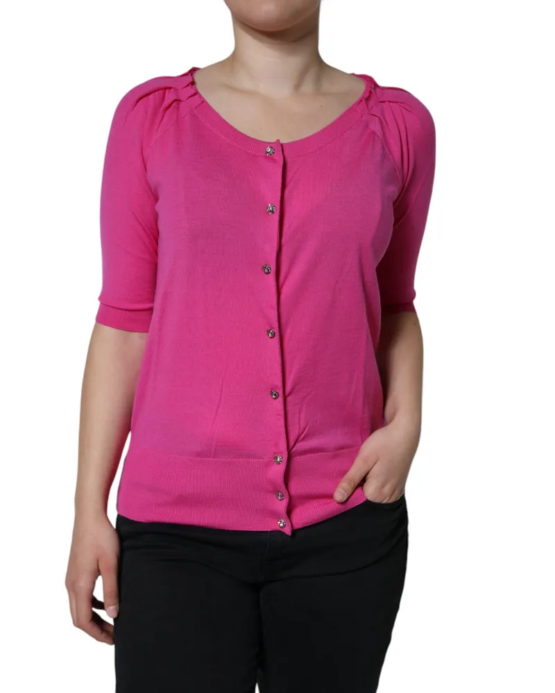 Dolce & Gabbana Women Pink Wool Button Down Short Sleeve Blouse Top Virgin Pink