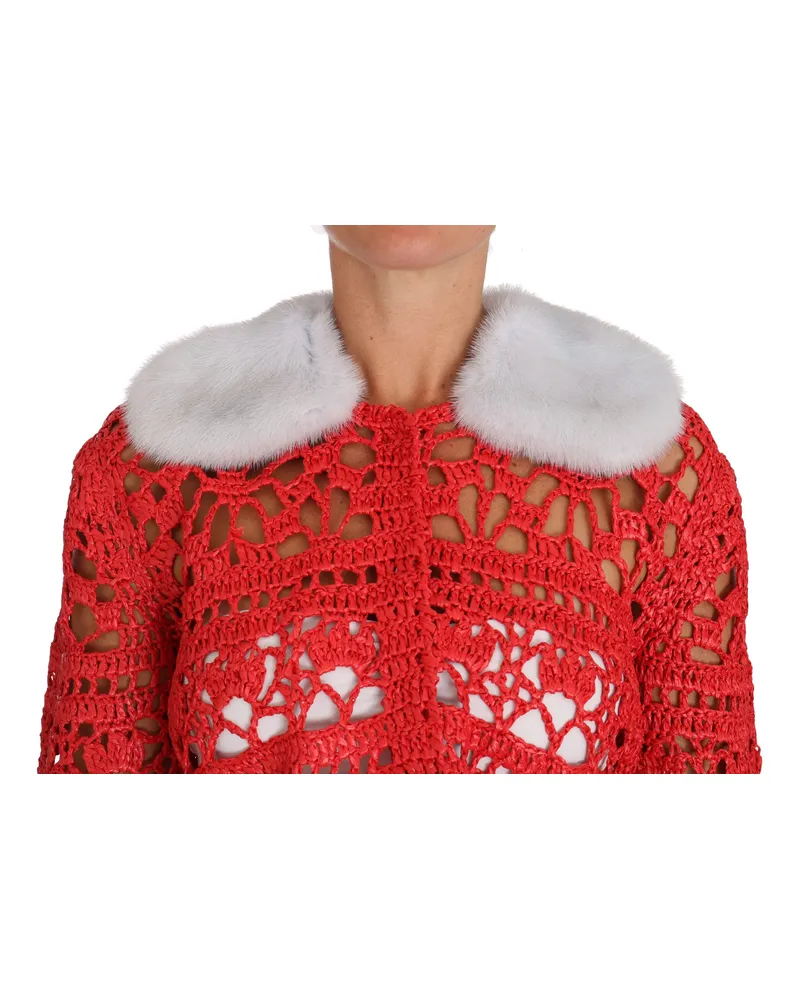 Dolce & Gabbana Women's Red Cardigan Crochet Knit Raffia Sweater Viscose Clothing Red