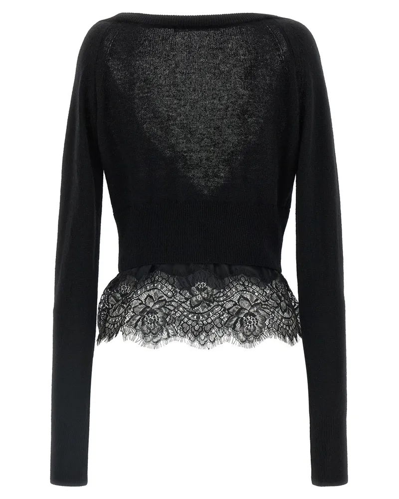 Ermanno Scervino Lace-Trimmed Cashmere Cardigan — Black Black