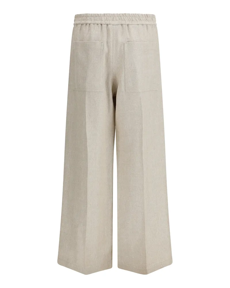 Brunello Cucinelli Women's Elasticated-Waist Pants Beige Linen Beige-Panama Trousers Beige/panama Beige